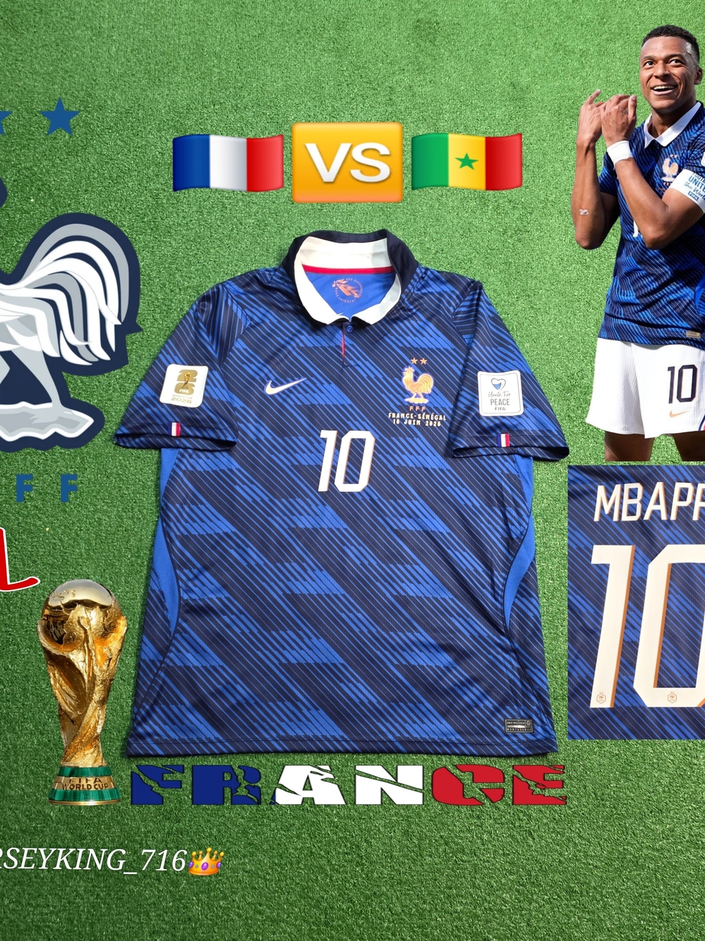 Nike France FFF Kylian Mbappe #10 2026 World Cup Home Jersey Vs Senegal Rare XL